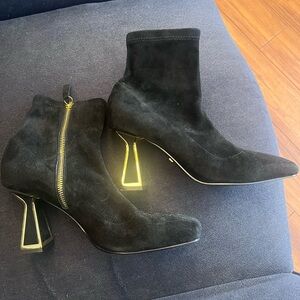 Kat Maconie Black suede Ankle Boots with Gold Accents